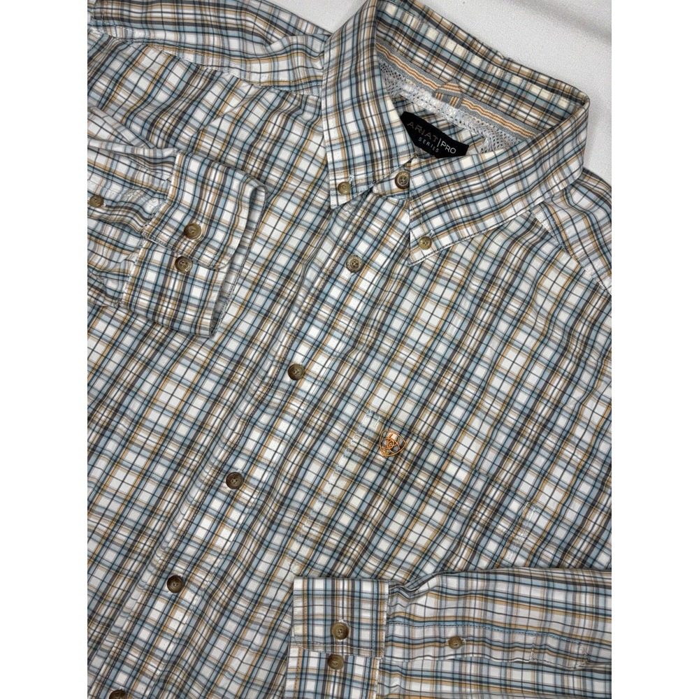Ariat Pro Series Men's XLT Orange Plaid Long Sleeve Button Down Shirt Western
